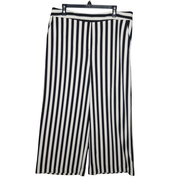 Worthington Wide Leg Pants XLT Tall Crop Pull On Black White Striped Goth Alt - Picture 1 of 10